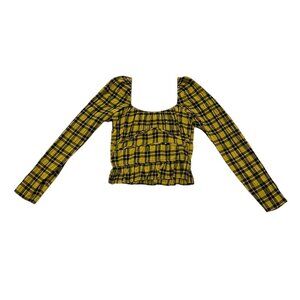 Women’s Wray Yellow & Black Plaid Smocked Top 2010s